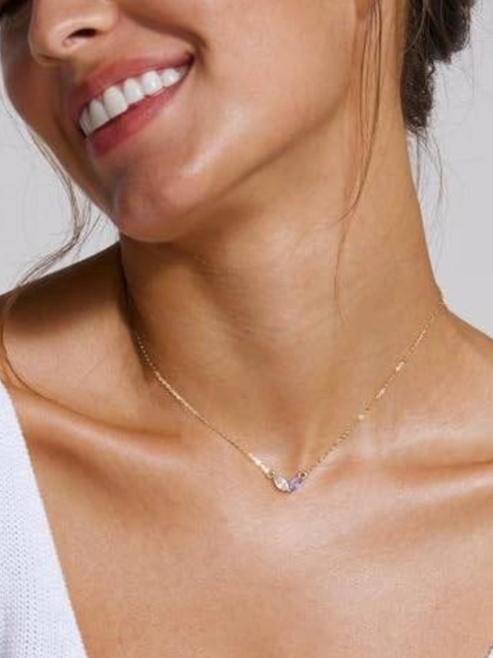 Delicate Gold Necklace with Marquis stones. Lavender and clear